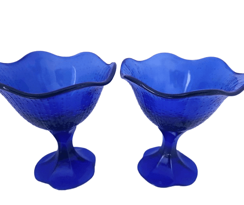 Pair of 1970s French Cobalt Blue Sundae Glasses by Luminarc