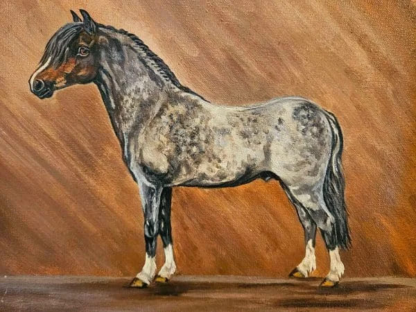 Large Mid-Century Oil on Canvas of Dappled Roan Bay Stallion Dated 1967 - Image 5