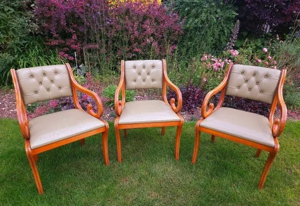 Trio of Chesterfield Desk Chairs in Pale Olive Green Leather - Image 8