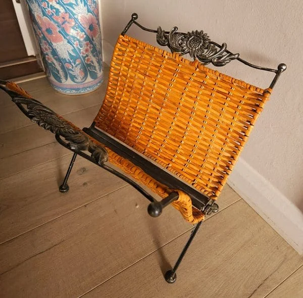 Mid-Century Rattan & Metal Folding Magazine Rack - Image 6