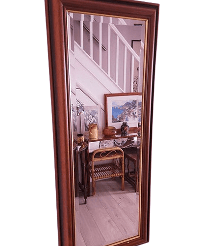 Tall Mahogany Bevelled Mirror with Gold Inlay