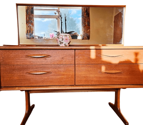 1960's Teak 4 Drawer Dressing Table with Mirror Possibly by Austinsuite