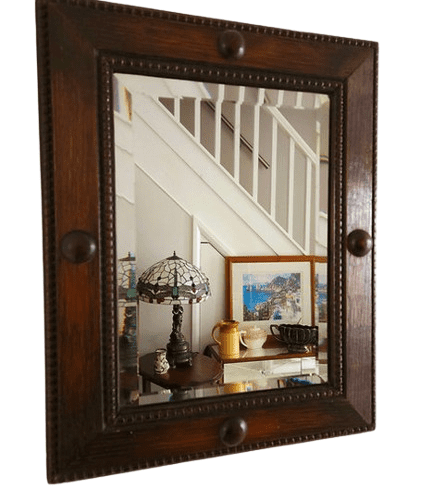 Antique Art and Crafts Oak Framed Bevelled Mirror