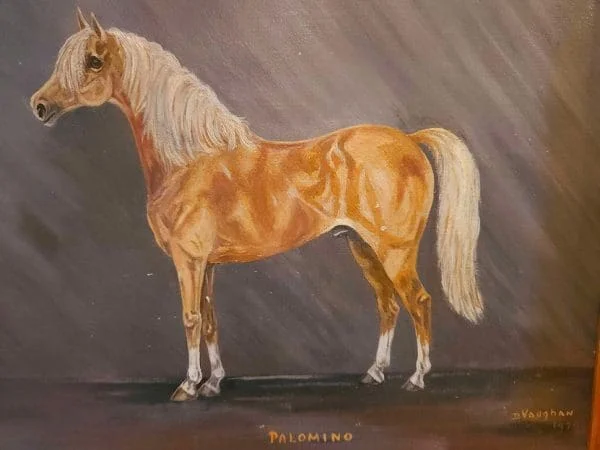 Large Mid-Century Oil on Canvas of Palomino Stallion Dated 1970 - Image 3