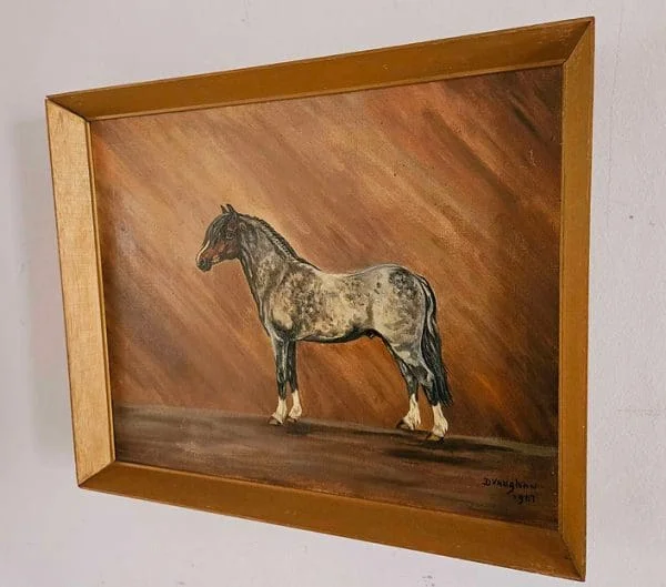 Large Mid-Century Oil on Canvas of Dappled Roan Bay Stallion Dated 1967 - Image 4