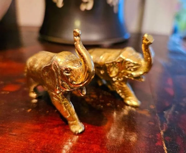 Pair of Solid Brass Miniature Elephants - Image 2