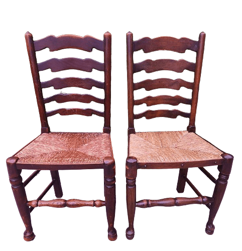 Pair of Large 19th Century Oak Ladder Back Chairs