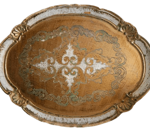 Ornate Oval Florentine Tray in Cream & Gold