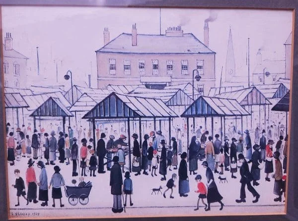 Framed L S Lowry Print of Market Scene Northern Town 1939 - Image 7