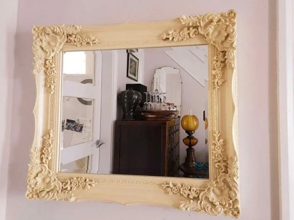 Baroque style bevelled mirror Large cream painted