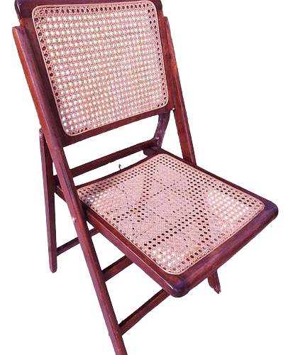 Single Mid-Century Folding Chair in Wood, Rattan & Brass