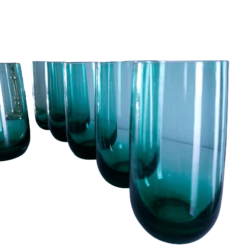 Set of 6 Green Glass Water Tumblers