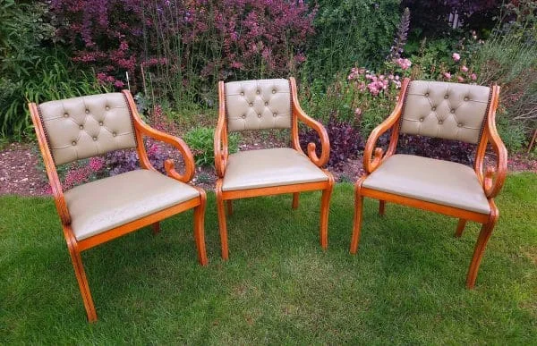 Trio of Chesterfield Desk Chairs in Pale Olive Green Leather - Image 3