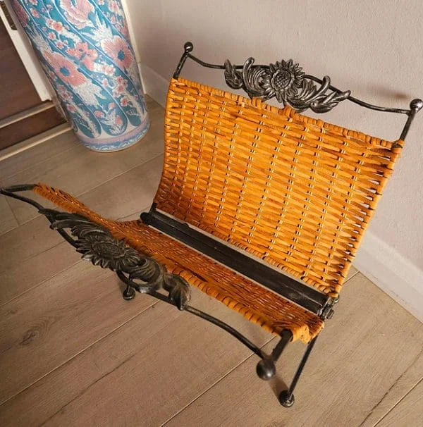 Mid-Century Rattan & Metal Folding Magazine Rack - Image 7