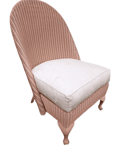 Pastel Pink & Cream 1950's Lloyd Loom Style Wicker Chair with Sprung Seat