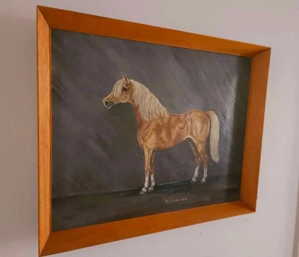 Large Mid-Century Oil on Canvas of Palomino Stallion Dated 1970 - Image 11