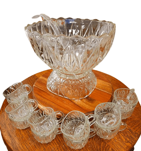 Exceptional 1950s American 27 piece Crystal Glass Punch set by Williamsport USA