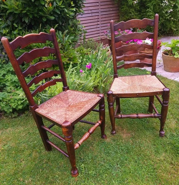 Pair of Large 19th Century Oak Ladder Back Chairs - Image 7