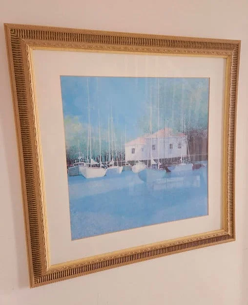 Very Large Framed Print of Harbour Scene by Renowned French Artist