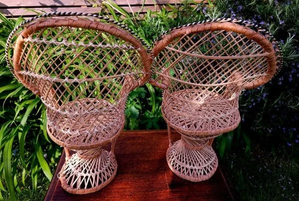 Pair of Miniature Wicker Peacock Chairs for Dolls - Image 7