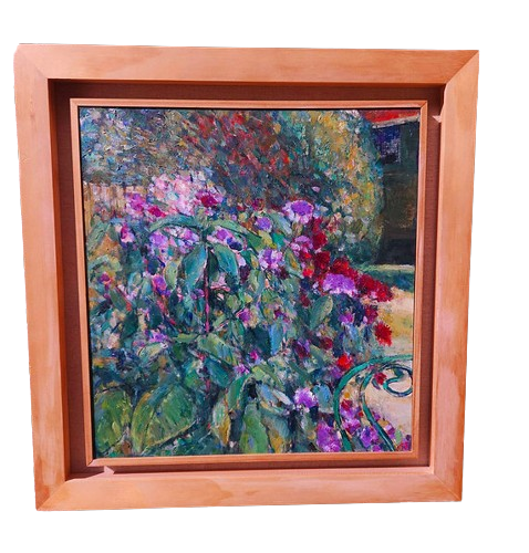 Framed Oil on Board of Colourful Summer Garden by Suffolk Artist John Sergeant