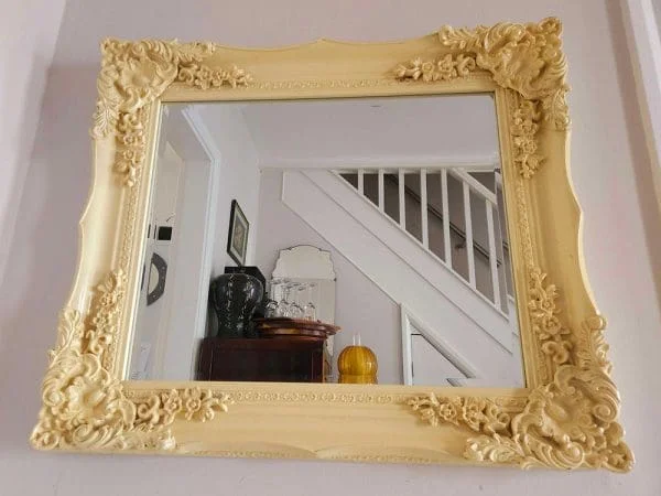 Baroque style bevelled mirror Large cream painted - Image 5