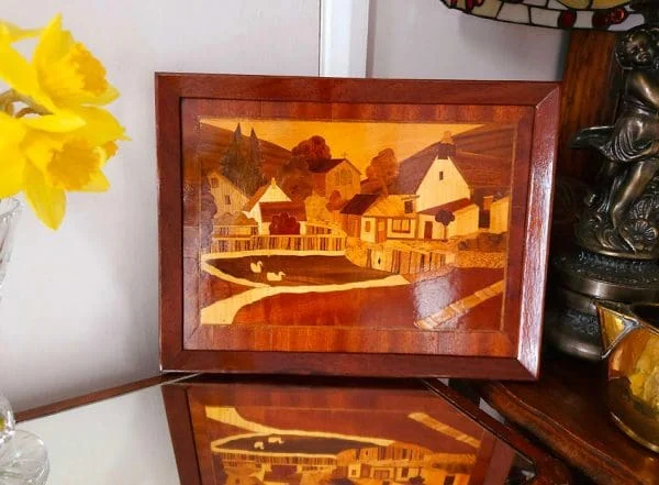 Wood-Framed Marquetry Artwork of Worth Matravers Dorset - Image 4