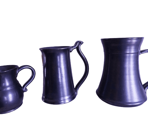 Three Black Lustre Ware Tankards by Brickhurst / Prinknash Potteries