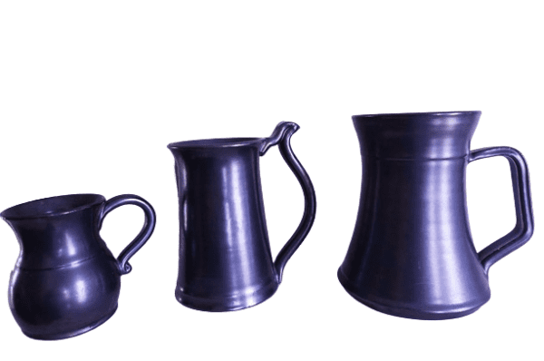 Three Black Lustre Ware Tankards by Brickhurst / Prinknash Potteries