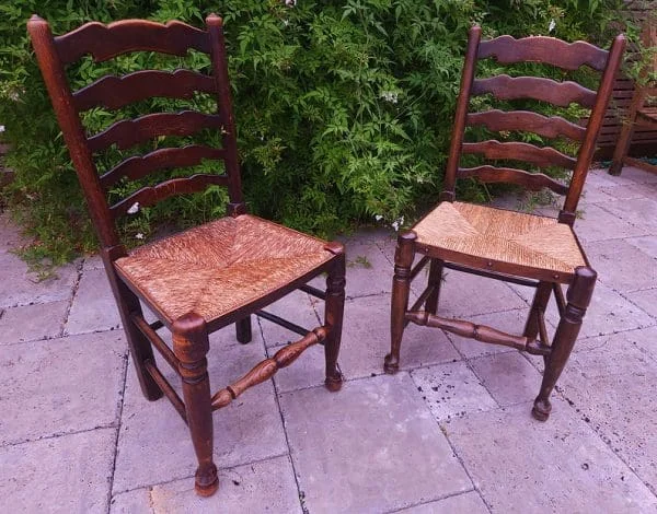 Pair of Large 19th Century Oak Ladder Back Chairs - Image 8