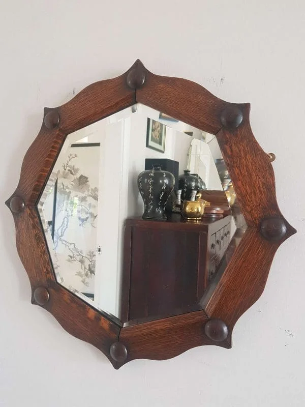 Antique Jacobean oak 'Sun' mirror - Image 4