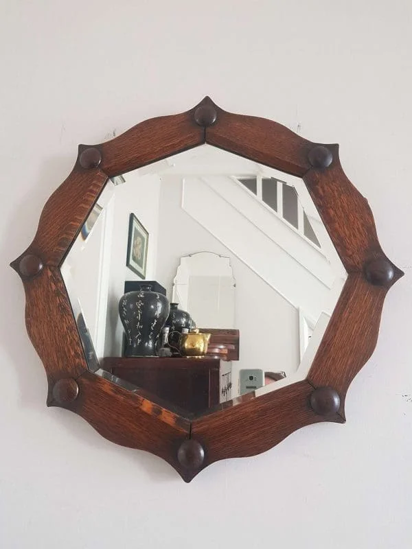 Antique Jacobean oak 'Sun' mirror - Image 3