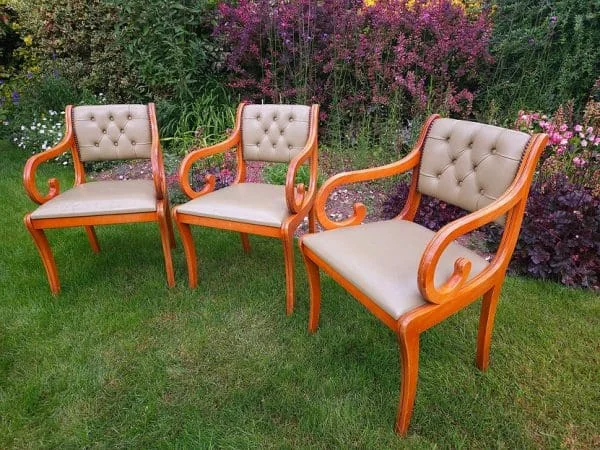 Trio of Chesterfield Desk Chairs in Pale Olive Green Leather - Image 2