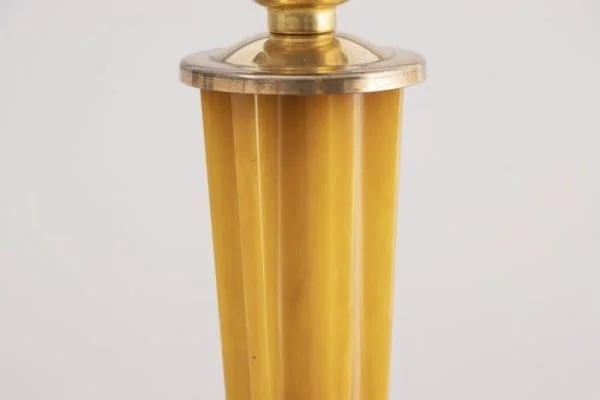 Art Deco Polished Brass Table Lamp with Amber Phenolic Column - Image 7