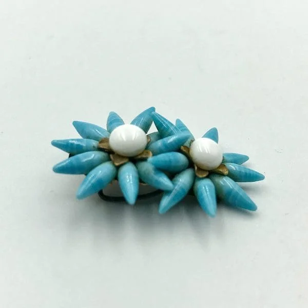 Vintage Louis Rousselet Turquoise Floret Earrings - Image 3