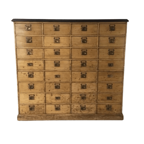 Large Victorian Pine Bank of Drawers