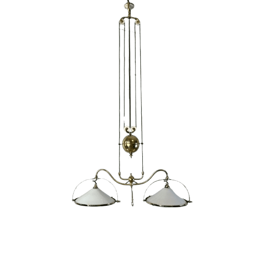 An Edwardian Brass Rise and Fall Ceiling Light