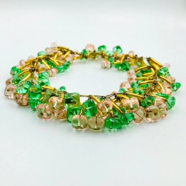 French Couture Pink and Green Gripoix, Pate de Verre, Glass Collar Necklace - Image 4