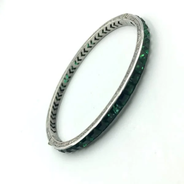 Art Deco Silver and Emerald Rhinestone Bangle Circa 1930s - Image 2