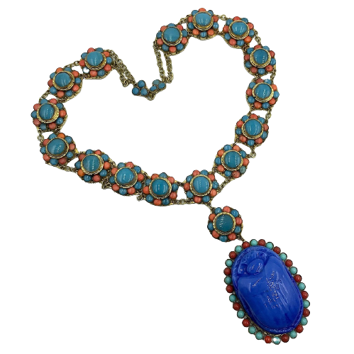 Vintage Egyptian Revival Scarab Necklace Circa 1930s