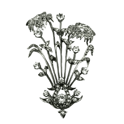 Vintage French Silver and Paste Floral Brooch