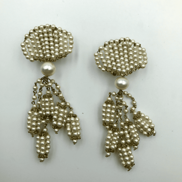 Vintage Louis Rousselet Glass Pearl Tassel Drop Earrings - Image 2