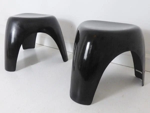 Vintage Pair of Japanese Black Fibreglass ' Elephant ' Stools By Sori Yanagi For Habitat