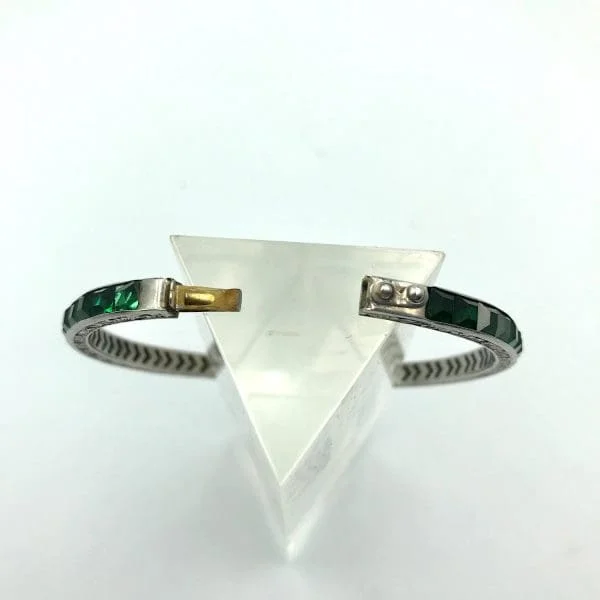 Art Deco Silver and Emerald Rhinestone Bangle Circa 1930s - Image 6