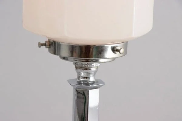 Art Deco Modernist Table Lamp on Chrome Base with Pyramid Shade, British c.1930 - Image 5