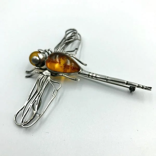 French silver and amber Dragonfly Brooch Circa 1930s - Image 2