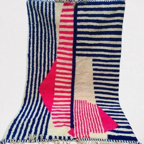 Modern Berber Rug with Abstract Patterns and Stripes