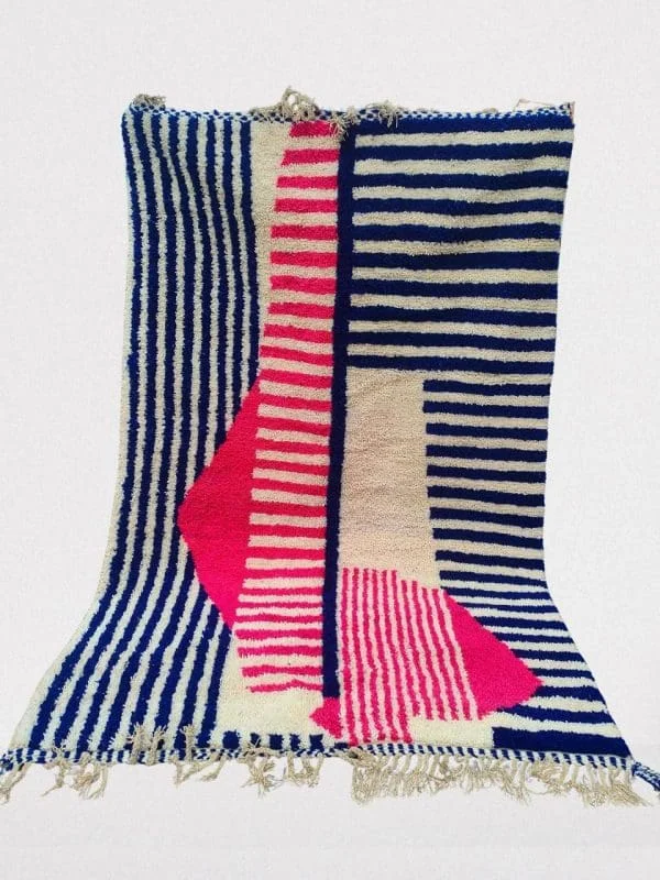 Modern Berber Rug with Abstract Patterns and Stripes