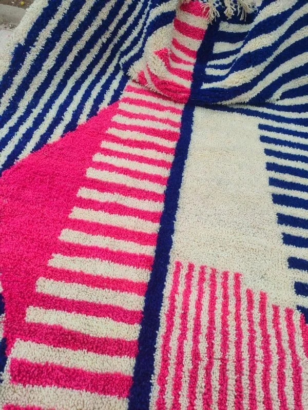 Modern Berber Rug with Abstract Patterns and Stripes - Image 2