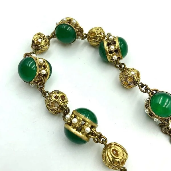 Vintage Chanel Chrysoprase Gripoix Glass Cabochon Bracelet Circa 1950s - Image 3